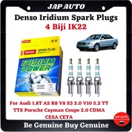 4 Biji IK22 Denso Iridium Spark Plug - Audi 1.8T A5 R8 V8 S3 2.0 V10 5.2 TT TTS Porsche Cayman Coupe