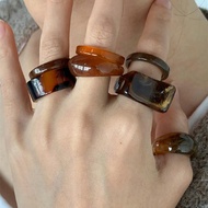 7pcs/Set Asymmetrical Wide Transparent Dyeing Thick Circle Ring Set, Marble Printed Round Finger Rin