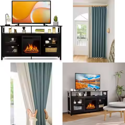 Chenille Jacquard Patchwork Grommet Curtains, Blue and White, Blackout Drapes, 52 x 54 Inches, Windo