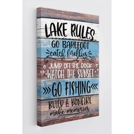 Wood grain Lake Rules Wall Art Canvas Farmhouse Theme 11x14 Inch Prints Decor For Lake Lover Housewa