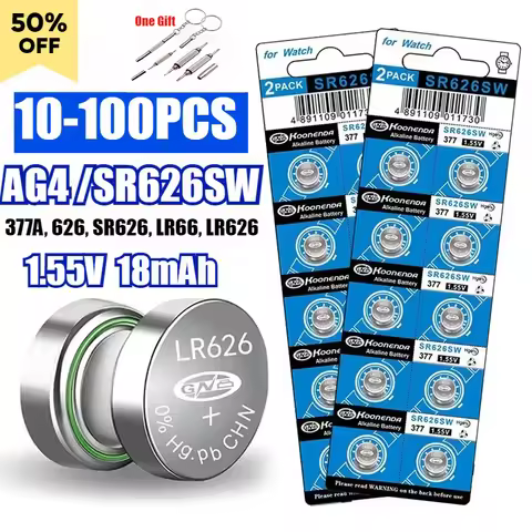 10-100pcs AG4 1.55v Alkaline Battery LR66 LR626 L626F SR626SW 377 Button Batteries for Watch Clock S
