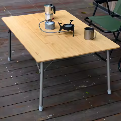 100*65cm Outdoor Camping Folding Large Table Aluminium Alloy Bamboo Table Portable Adjustable Height