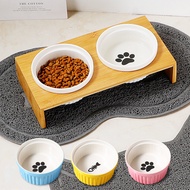 Dog Bowl Wooden Rack Bowl Cat Food Bowl Cat Bowl Bamboo Ceramic Cat Bowl Double Bowl Cat Food Bowl C