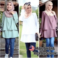 Muslimah blouse top baju blouse perempuan muslim long sleeve tshirt blouse labuh baju wanita plus size baju muslim fashion women blouse labuh