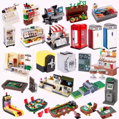 MOC City Supermarket Shop Store Building Blocks Street View Drink Food Vegetable Food Accessories De