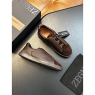 Zegna Retro Suede Color Matching Men's Elastic Low-Top Casual Shoes