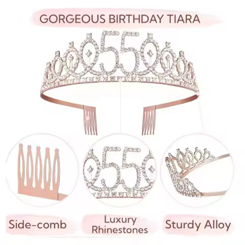 Birthday Tiara Crown Sash Women Girls 3th-20th 21th 25th 30th 40th 50th 60th 70th 80th Party Decorat