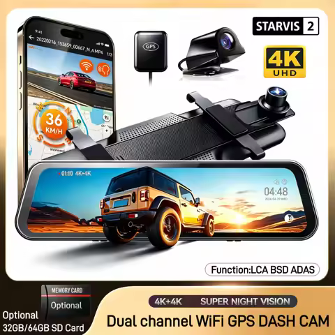 10'' 4K Mirror Dash Cam with 4K Backup Camera Dash Cam Front and Rear for Car with Voice Control WIF