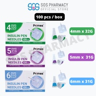 Primes Disposable Insulin Pen Needles | 4mm 32G / 5mm 31G / 6mm 31G | (100pcs/per box)