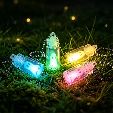 4pcs Exquisite Luminous Ghost Keychain Set Halloween Multicolor Tiny Glow Drifting Bottle Keyrings A