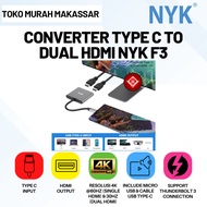 NYK F3 USB TYPE-C TO 2 Dual HDMI CONVERTER Adapter 2 HDMI in 1 USB 3.0 Type C to HDMI 4K 60hz 30hz H