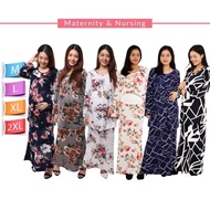 Set Preggy Raya 2023 Maternity &amp; Nursing Floral Blouse Baju Kain Mengandung Menyusu Muslimah Lengan Panjang