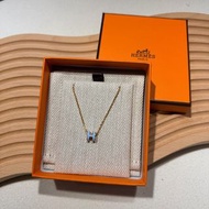 門市現貨Hermes mini pop h 項鍊 淺藍金