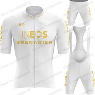 Set Jersi Berbasikal Golden Ineos Grenadier 2023 Lelaki Pakaian Berbasikal Kit Putih Baju Basikal Ja
