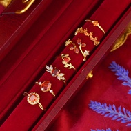 A918 Garnet Red Zircon Real Gold Plating Open Ring Light Luxury Niche Design Premium Ring Set