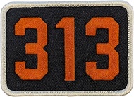 Detroit 313 Area Code Patch 3.5" x 2.5" Embroidered Heat Seal Backing (Blue/Orange)