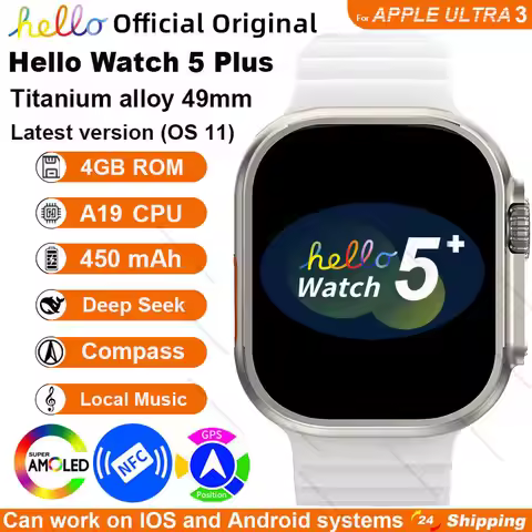 2025New Smartwatch Official Original Hello Watch 5 Plus ULTRA3 AMOLED 4G ROM NFC GPT Compass Bluetoo