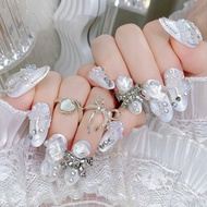 Wear Nails Finished Manicure Bridal Nails Flowers Wear Nails Nail Patch Bow Fake Nails U72