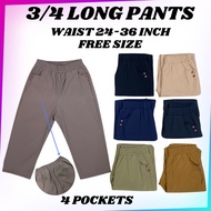 【WOMEN 3/4 LONG PANTS CS0697】Free Size 3 Quarter Pants Waist 24-36 Inch 4 Pockets Women Long Pants C