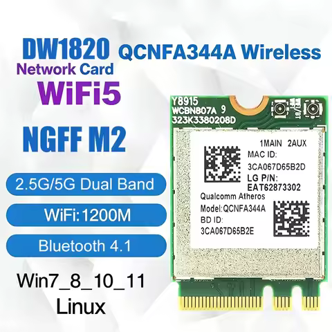 KEBIDUMEI Dual Band Wireless Network Card 9560NGW AC Cnvio 1733M BT 5.0 QCNFA344A Wifi Card 1200M+Bl