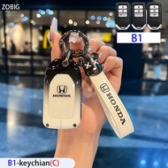ZOBIG เคสที่ห้อยกุญแจโลหะผสมสังกะสีหลากสีสันสำหรับฮอนด้าเคสกุญแจรถยนต์เปลือกพร้อมพวงกุญแจเหมาะสำหรับ