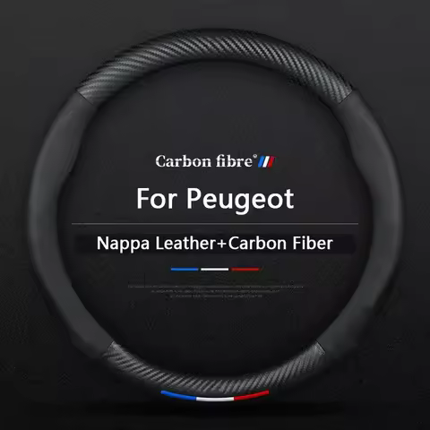 Car Carbon Fiber Leather Steering Wheel Cover Non-Slip For Peugeot 4008 508L 5008 408 2008 3008 308S