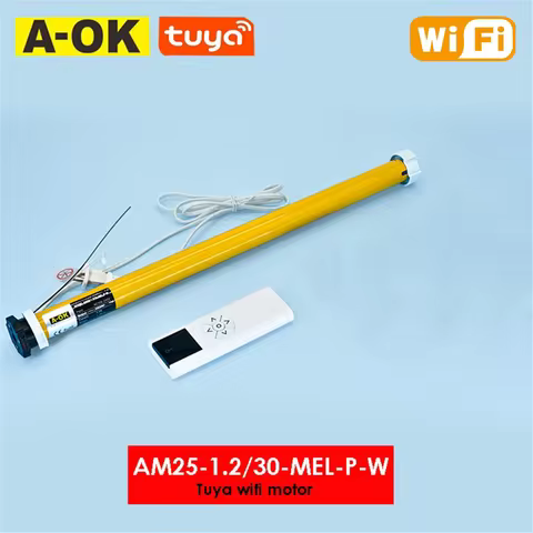 A-OK AM25 1.2/30 Rolling Tubular Motor,RF433 Remote+Tuya wifi App,for Rolling/Roman Curtain/Sun Blin