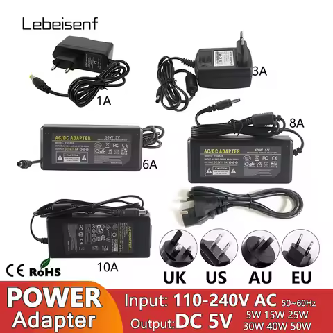 Power Adapter 5V 1A 2A 3A 5A 6A 8A 10A 5W 10W 15W 25W 30W 40W 50W 100-240V AC to DC Wall Plug Deskto