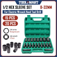 15pcs / 20pcs 1/2 Inch Long Impact Socket Set Deep Socket Spanar Box Set 8mm - 32mm Impact Wrench So