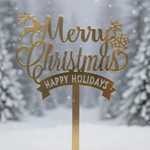 3PCS Golden Christmas cake top decorations, acrylic cake decoration items, reindeer and snowflake wi