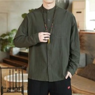 Linen Long-Sleeved Shirt Men Japanese Chinese Style Men's Shirt Loose Large Size Men's Jacket Cotton