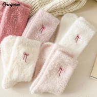 [GR.Z] Warm Fuzzy Socks Women Fuzzy Socks Women’s Fuzzy Warm Socks with Cute Bow Knot Embroidery – T
