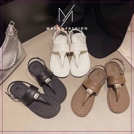 READYSTOCK Magni Sandals Women's Leather Thong Sandals Adjustable Slingback Strap Gold-tone Kasut Wa