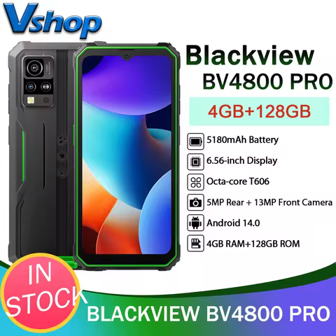 Blackview BV4800 Pro Rugged Phone 4GB+128GB 6.56'' Display 16MP Camera 5180mAh Battery Android 14 Un