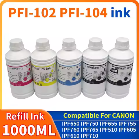 1000ML PFI-102 PFI-104 Dye Ink Y M C PK Pigment ink MBK for Canon iPF500 510 600 610 700 710 605 650