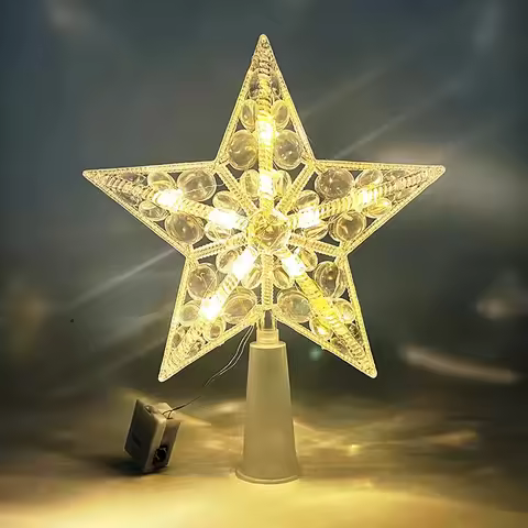 15CM LED Transparent Five-pointed Star Merry Christmas Tree Toppers Cristmas Decorations for Home Xm