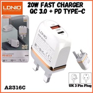LDNIO A2316C Fast Charger QC3.0 + PD USB-C