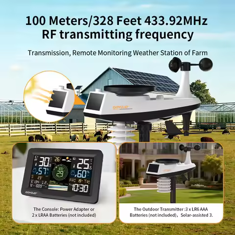 Professional Wi-Fi Weather Station with 7'' Large Colored Display Console, 7-in-1 Solar Powered Wire
