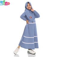 Ulikids Dress Gamis Anak Perempuan Bordir Muslimah Bahan Baby Terry Motif Polos Kombinasi Renda Keki