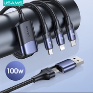USAMS 100W 3 in 1 Fast Charging Cable USB-C Type-C Lightning PD4.0+USB 3 in 2 Fast Charge for iPhone7/8/11/ 12 Pro Max Micro Type-C Cable for Samsung S20 Huawei P40 Xiaomi 10 Vivo X60