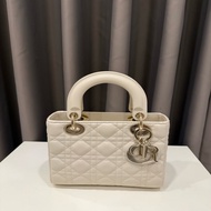 （全配美包）Dior迪奧 lady dior黛妃包小號奶白