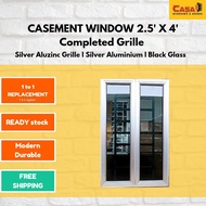 2.5'X4' Tingkap Casement Grille Silver Aluzinc Cermin Hitam🔥READY STOCK✅FREE SHIPPING‼️