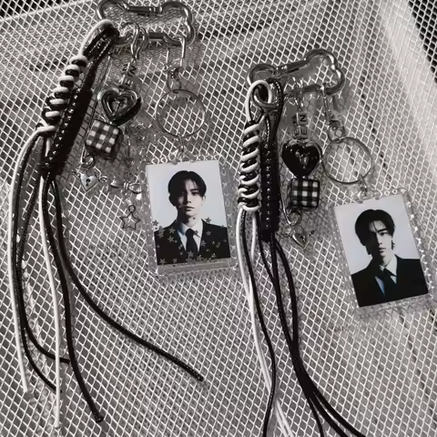 ENHYPEN Photocard Holder Keychain with 7 Member Photo K-pop Macrame Rope Keyring Metal Charm All Set