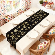 18th Birthday Black Gold Table Runner, Cake Gift Fireworks 18 Number Table Flag, Polyester Tableclot