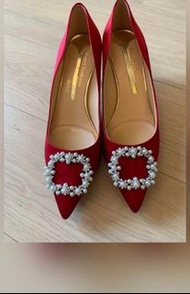 Rupert Sanderson Sauvereign Silky Satin Red Heels Size 39