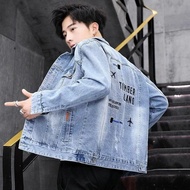 ZA۞jaket jeans lelaki bomber jacket men Versi Korea Spring jacket male Korean version of the trend Slim embroidery jacket wild handsys and casual tops spring autumn denim jacket V916