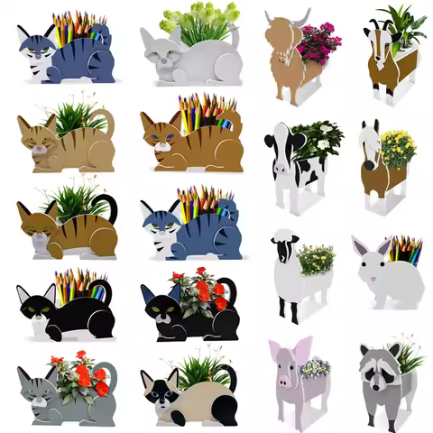 Cute PVC Flower Pot Cat Planter Rabbit Horse Cow Animal Flowerpot Planters Succulent Pots DIY Green 