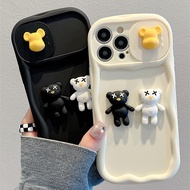 Suitable for IPhone 11 12 Pro Max X XR XS Max SE 7 Plus 8 Plus IPhone 13 Pro Max IPhone 14 15 Pro Max Black and White Colour Phone Case with Fashion Bear Accessories