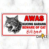 [ BEWARE OF CAT ] 3 language pvc signage sticker malay english jawi signage pelekat KUCING GARANG