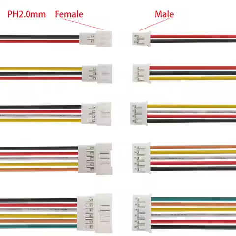 JST1.25 PH2.0 XH SM2.54 2P3P4P5P6P 10/20/30cm Male Female Plug Butt-joint Aerial Docking Crimp Termi